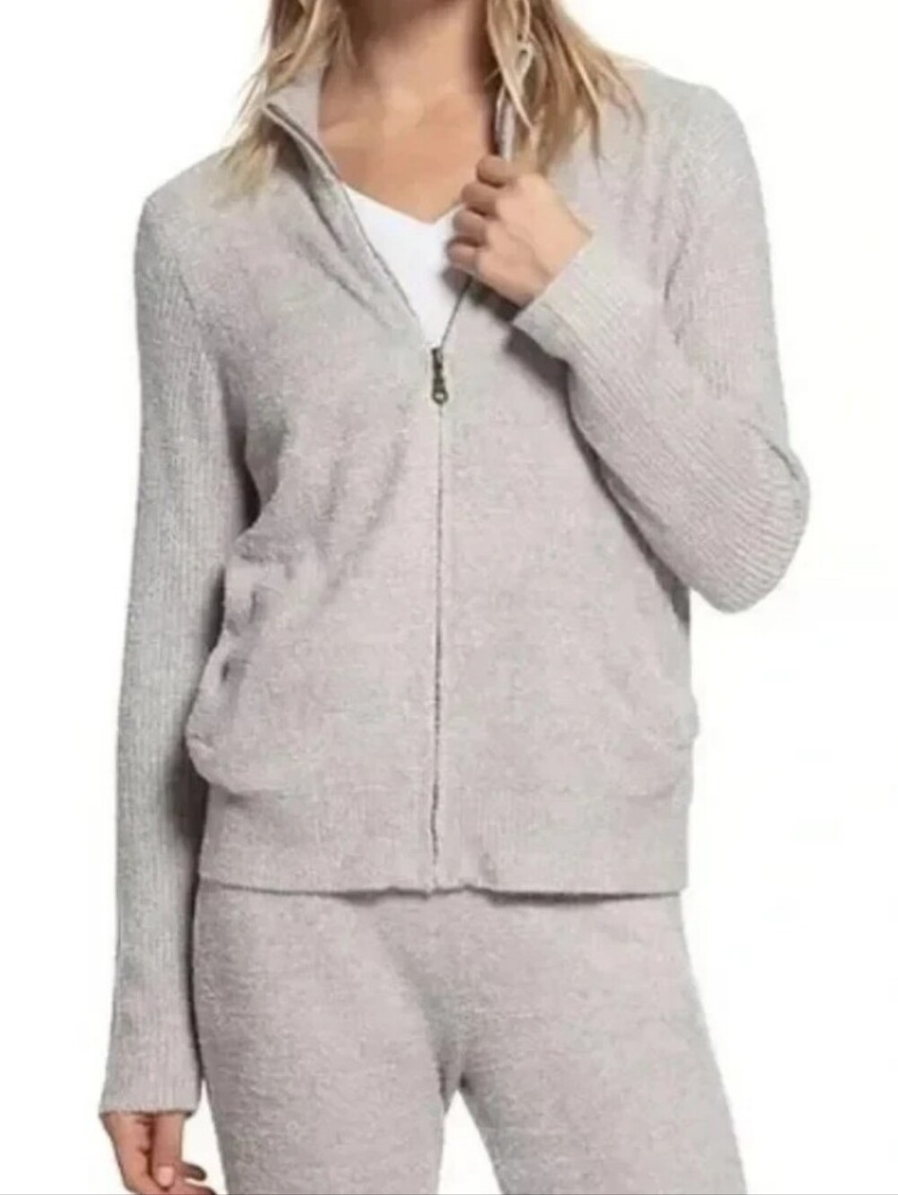 Barefoot Dreams Zip Front Sweater M Light Taupe